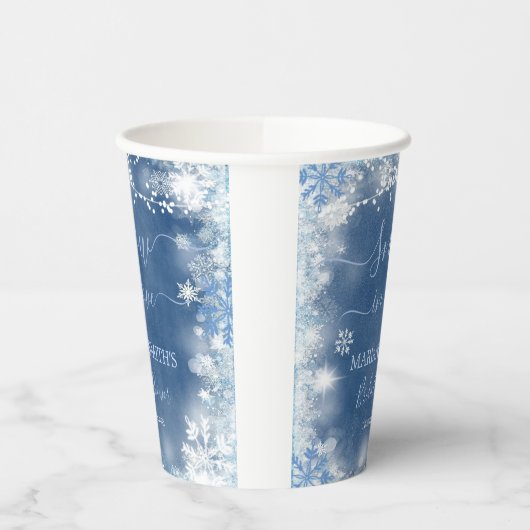White Blue Snow in Love Snowflake Vrijgezellenfees Papieren Bekers (Links)