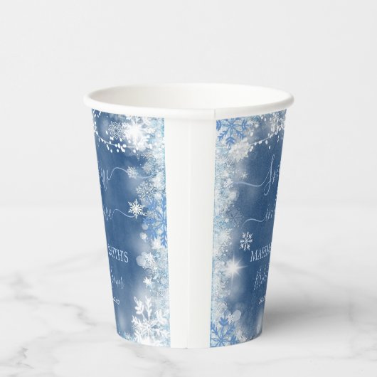 White Blue Snow in Love Snowflake Vrijgezellenfees Papieren Bekers (Rechts)