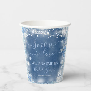 White Blue Snow in Love Snowflake Vrijgezellenfees Papieren Bekers