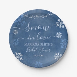 White Blue Snow in Love Snowflake Vrijgezellenfees Papieren Bordje