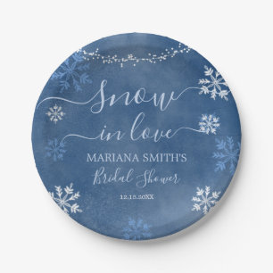 White Blue Snow in Love Snowflake Vrijgezellenfees Papieren Bordje