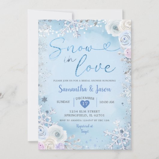 White Blue Snow in Love Winter Vrijgezellenfeest Kaart (Voorkant)