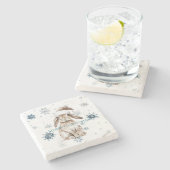 White Blue Snowflakes Christmas Bunny Stenen Onderzetter (Zijkant)
