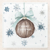 White Blue Snowflakes Christmas Coconut Bow Glazen Onderzetter (Voorkant)
