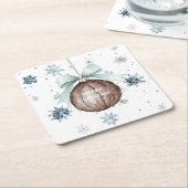 White Blue Snowflakes Christmas Coconut Bow Kartonnen Onderzetters (Schuin)