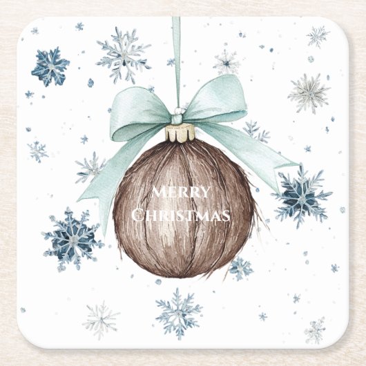 White Blue Snowflakes Christmas Coconut Bow Kartonnen Onderzetters (Voorkant)