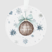 White Blue Snowflakes Christmas Coconut Bow Ornament (voorkant)