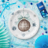 White Blue Snowflakes Christmas Coconut Bow Papieren Bordje (Feest)