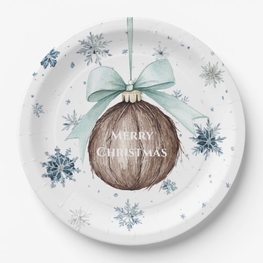 White Blue Snowflakes Christmas Coconut Bow Papieren Bordje (Voorkant)