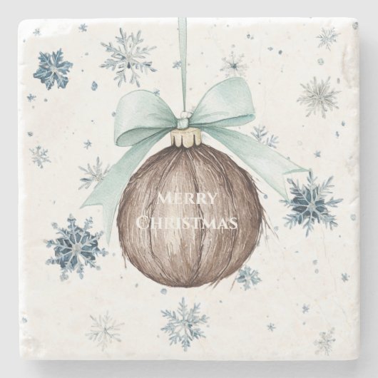 White Blue Snowflakes Christmas Coconut Bow Stenen Onderzetter (Voorkant)