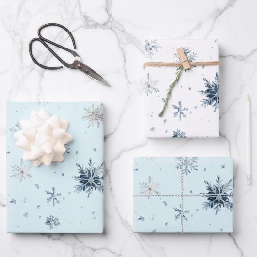 White Blue Snowflakes Christmas Inpakpapier Vel (Voorkant)