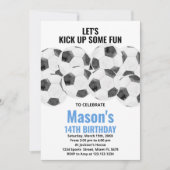 White Blue Soccer Birthday Invitations Kaart (Voorkant)