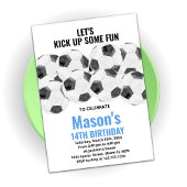White Blue Soccer Birthday Invitations Kaart