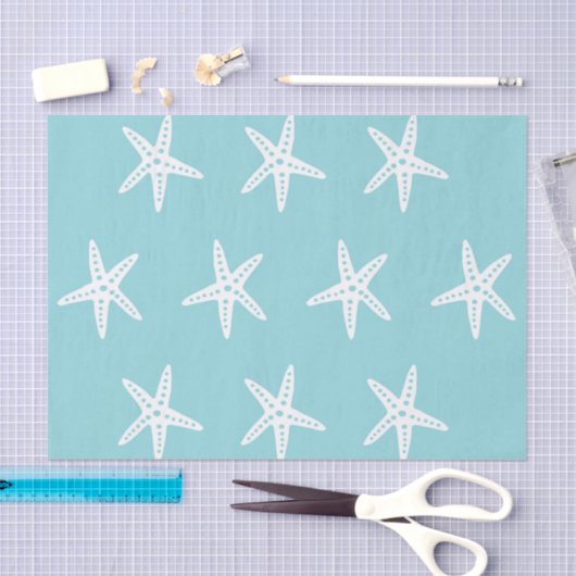 White Blue Starfish Decoupage Crafting Tissuepapier (Craft)