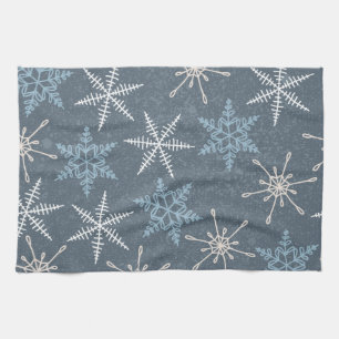 White Blue Stars Snowflakes Starry Sky Winter Theedoek