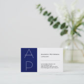 White Blue Stripe Trendy Monogram Visitekaartje (Staand voorkant)