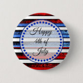 White Blue Striped Happy 4 juli Button (Voorkant)