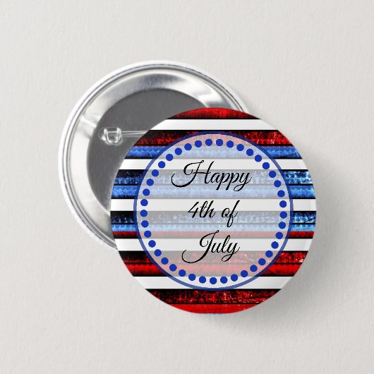 White Blue Striped Happy 4 juli Button (Voorkant /achterkant)