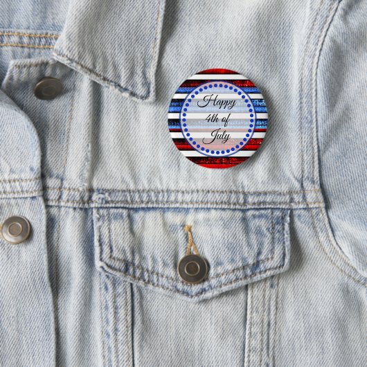White Blue Striped Happy 4 juli Button (In situ)