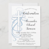 White Blue Swirl Cross Confirmation Boy Kaart (Voorkant)