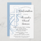 White Blue Swirl Cross Confirmation Boy Kaart (Voorkant / Achterkant)