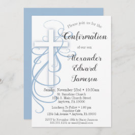 White Blue Swirl Cross Confirmation Boy Kaart