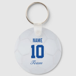 White Blue Team Voetbal - Persoonlijke naam Sleutelhanger