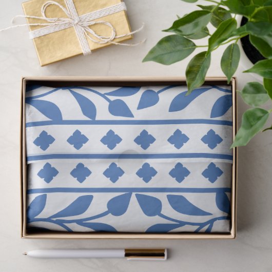 White Blue Traditional Bone Inlay Decoupage Paper Tissuepapier (Geschenk)