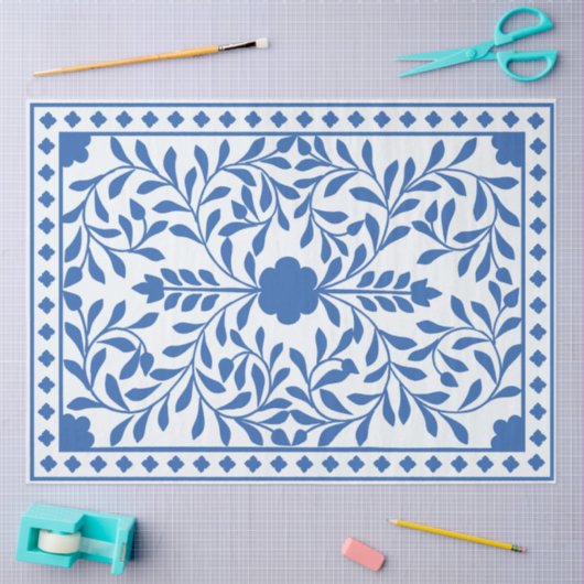 White Blue Traditional Bone Inlay Decoupage Paper Tissuepapier (Craft)