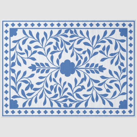 White Blue Traditional Bone Inlay Decoupage Paper Tissuepapier (Voorkant)