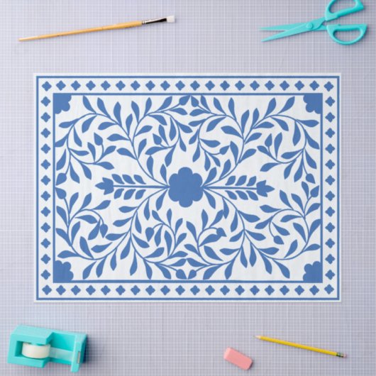 White Blue Traditional Bone Inlay Decoupage Paper Tissuepapier (Craft)