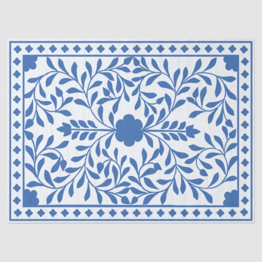 White Blue Traditional Bone Inlay Decoupage Paper Tissuepapier (Voorkant)