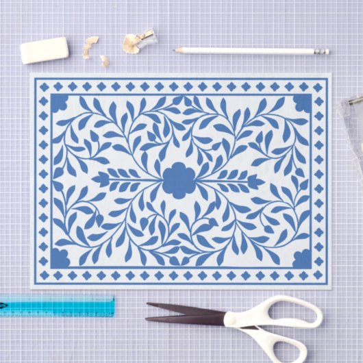 White Blue Traditional Bone Inlay Decoupage Paper Tissuepapier (Craft)