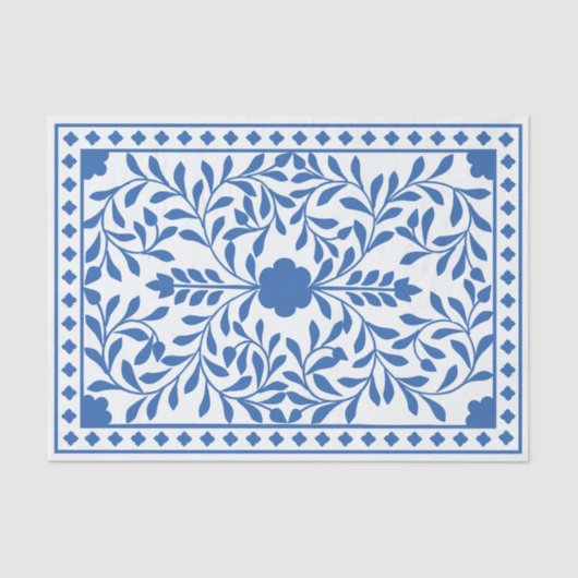 White Blue Traditional Bone Inlay Decoupage Paper Tissuepapier (Voorkant)