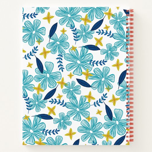 White Blue Tropical Floral Pattern Notitieboek (Achterkant)