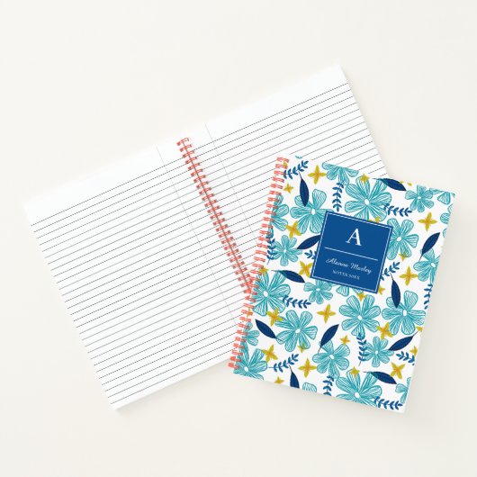 White Blue Tropical Floral Pattern Notitieboek (Binnen)
