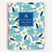 White Blue Tropical Floral Pattern Notitieboek (Voorkant)