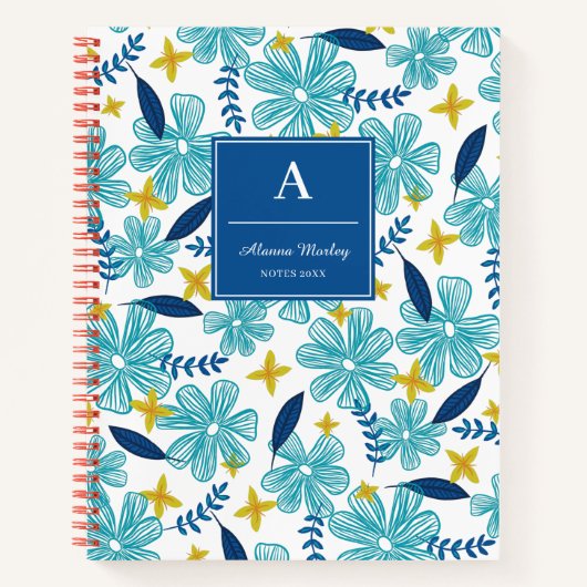 White Blue Tropical Floral Pattern Notitieboek (Voorkant)