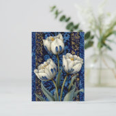 White Blue Tulip Damask Briefkaart (Staand voorkant)