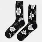 White & Blue Violet Graphic Floral Pattern Sokken (Links)