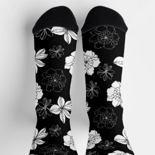 White & Blue Violet Graphic Floral Pattern Sokken