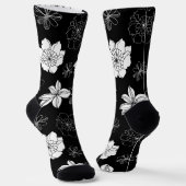 White & Blue Violet Graphic Floral Pattern Sokken (Gebogen)