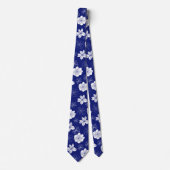 White & Blue Violet Graphic Floral Pattern Stropdas (Voorkant)