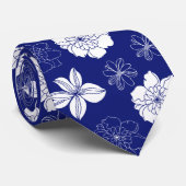 White & Blue Violet Graphic Floral Pattern Stropdas (Opgerold)