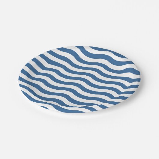 White Blue Wave Navy patroon Aanpassen achtergrond Papieren Bordje (Gekanteld)