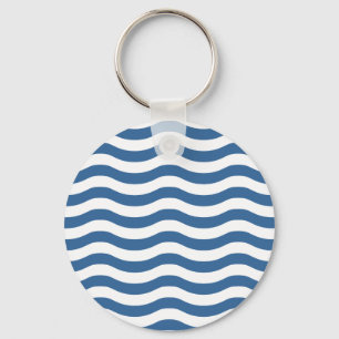 White Blue Wave Navy patroon Aanpassen achtergrond Sleutelhanger
