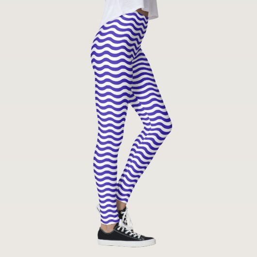 White Blue Wave Pattern - achtergrond Leggings (Rechts)