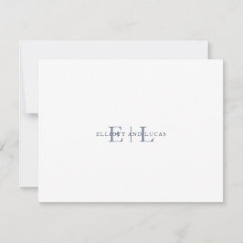 White Blue Wedding Monogram Note Kaart Notitiekaartje