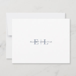 White Blue Wedding Monogram Note Kaart Notitiekaartje