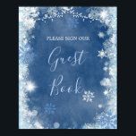 White Blue Winter Snowflake Bruids Gastboek Poster<br><div class="desc">White Blue Snow in Love Snowflake Vrijgezellenfeest Guest Book Sign</div>